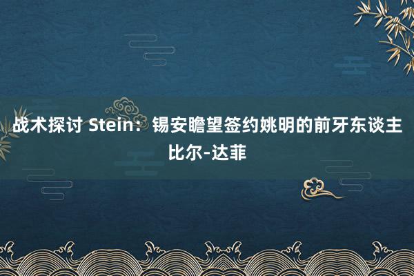 战术探讨 Stein：锡安瞻望签约姚明的前牙东谈主比尔-达菲