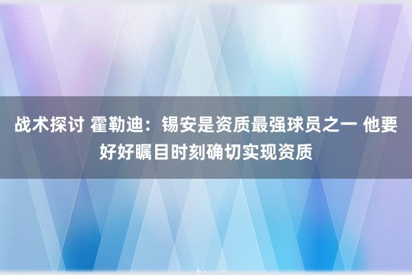 战术探讨 霍勒迪：锡安是资质最强球员之一 他要好好瞩目时刻确切实现资质