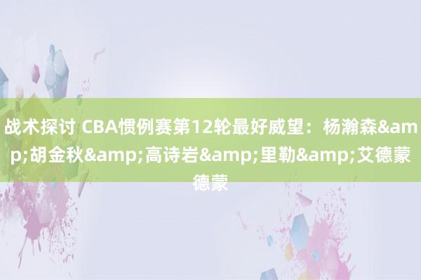 战术探讨 CBA惯例赛第12轮最好威望：杨瀚森&胡金秋&高诗岩&里勒&艾德蒙